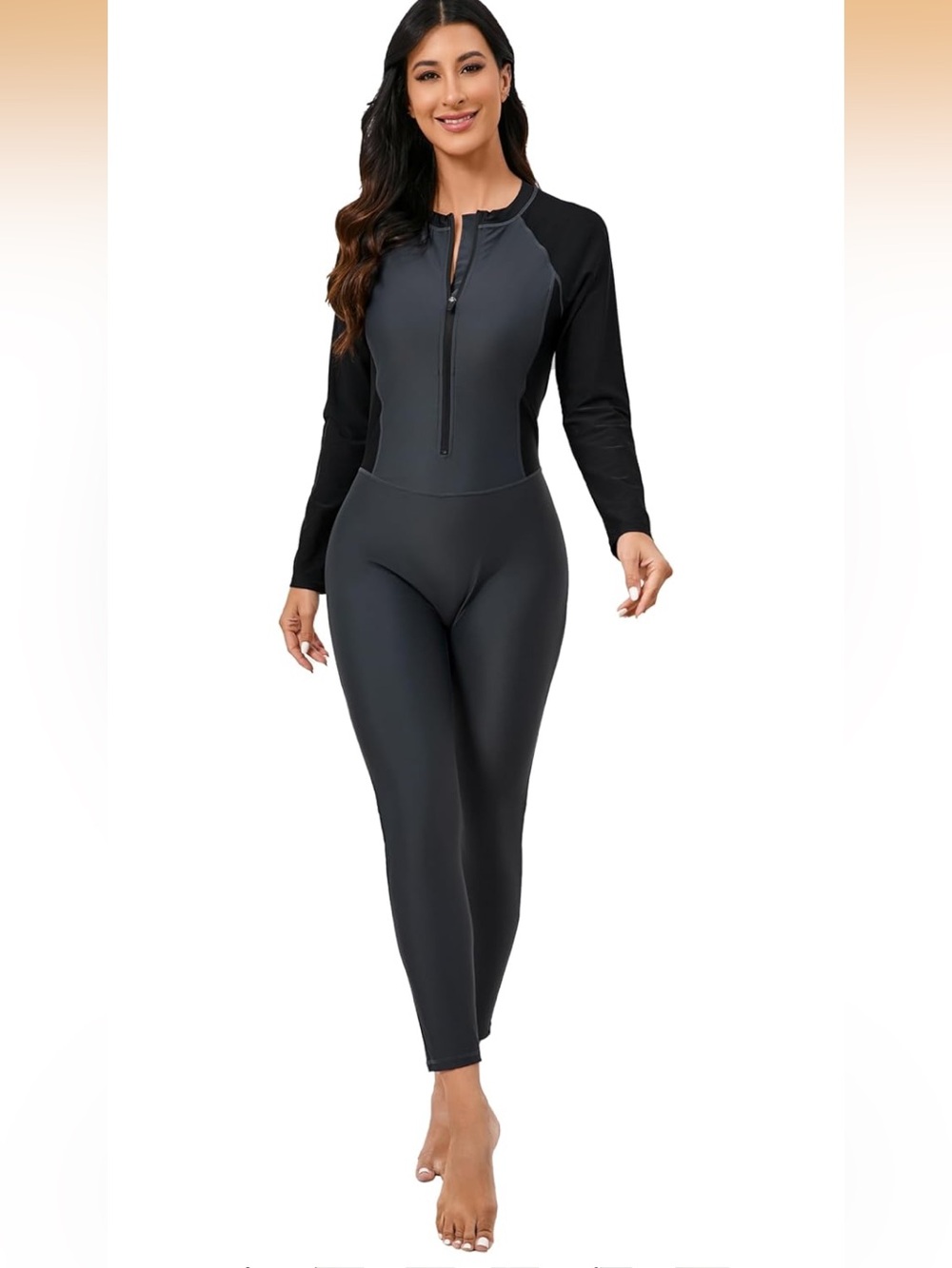 Women Full Body Rash Guard wBuilt in Bra Long Sleeve 1pc Upf50+ Zip Bathing Suit